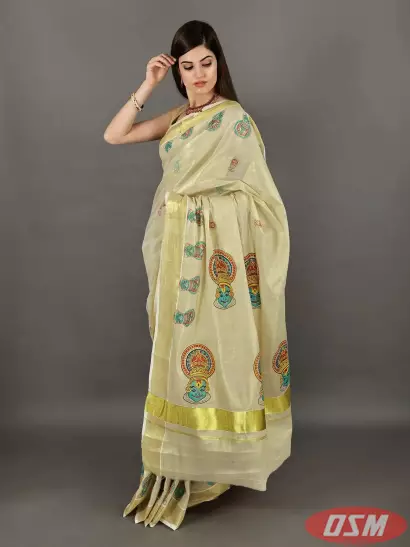 Set Saree With Kadhakali Design.