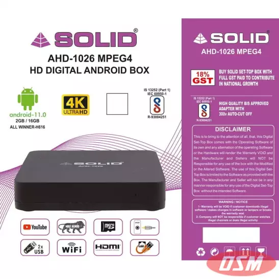 SOLID AHD-1026 Android 4K, H.265 2GB/16GB Android TV Box