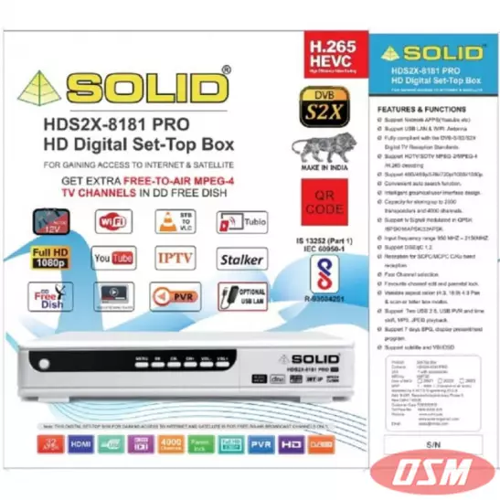 SOLID HDS2X-8181PRO H.265 T2-MI HEVC DVB-S2X FullHD FTA Set-Top Box