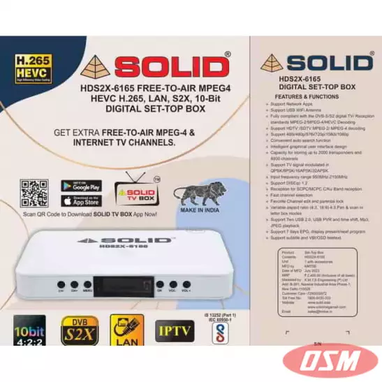 Diwali Offer Setup-Box SOLID HDS2X-6165 H.265 10Bits HEVC DVB-S2X