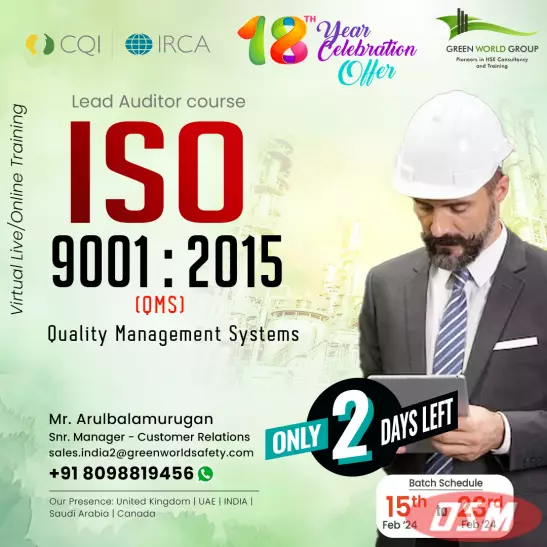 ISO 9001:2015 IRCA Lead Auditor Course In Chennai