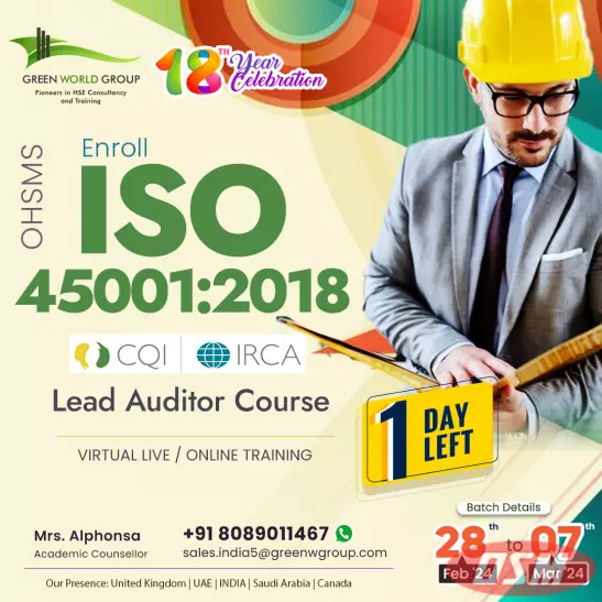 ISO 45001:2018 IRCA Lead Auditor With Green World Group!