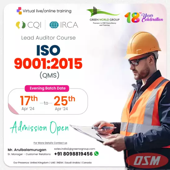 ISO 9001:2015 Quality Management Systems (QMS) Course In Chennai
